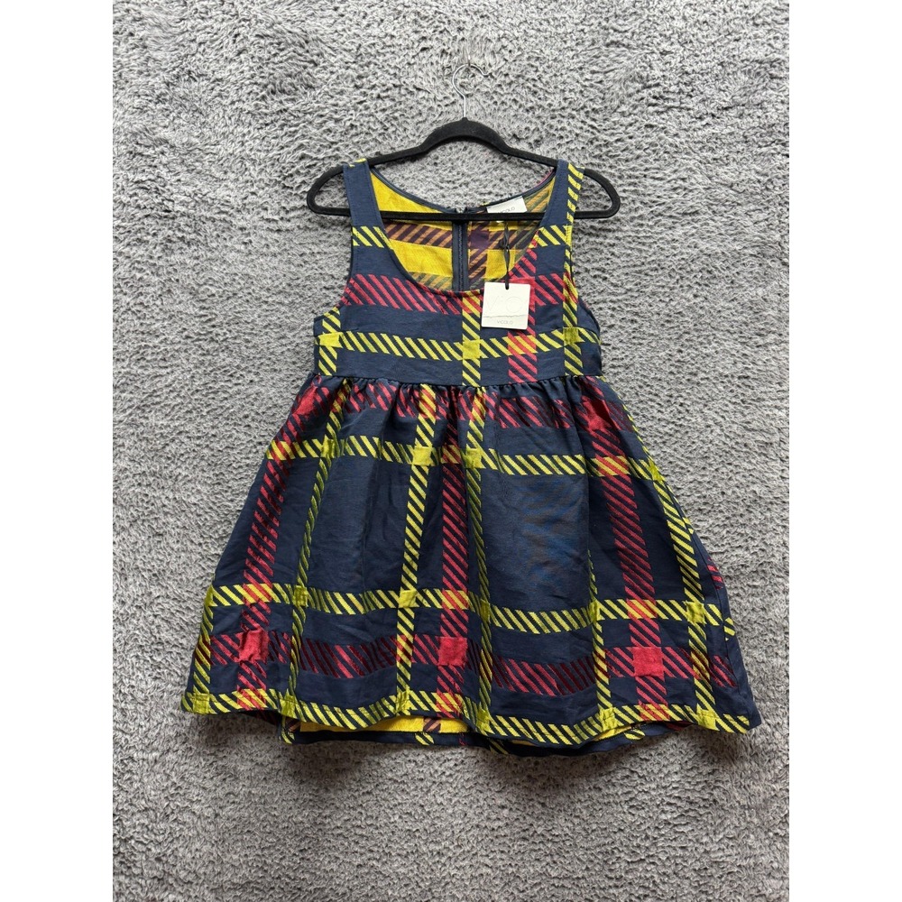 NWD‎ Vicolo Plaid Sleeveless Ruffled A-Line Mini Dress Multicolor Womens Size L